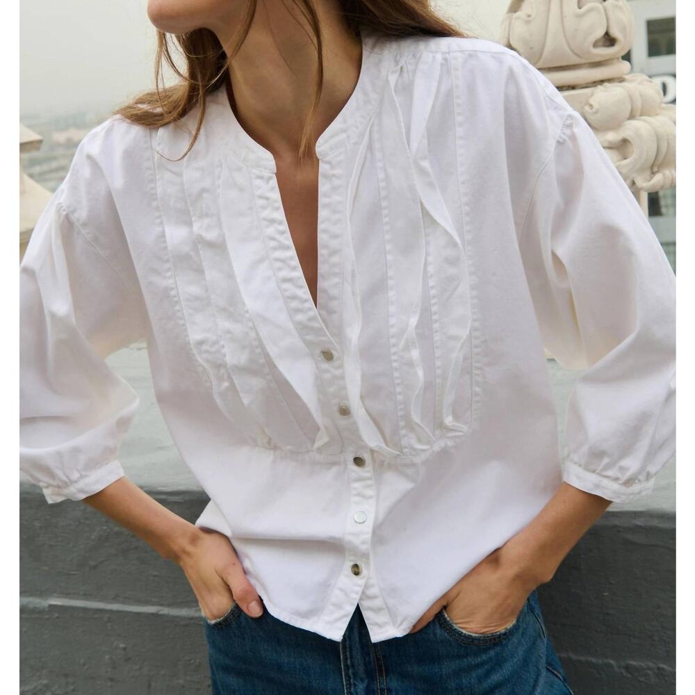 NWT Nation LTD Amelia Ruffle Shirt Porcelain Pima Cotton Blouse Cottagecore L